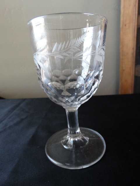 EAPG US Glass Co. Honeycomb Fern Etched Water Goblet Very Good Used Condition