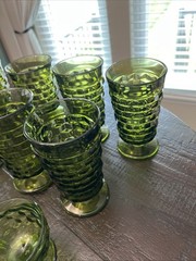 LOT of Indiana Glass Whitehall Avocado Green Cubist Footed