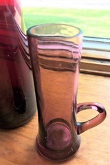 Vintage Hand Blown Glass Bottle & Two Tall Shot Tea Glasses Handles Rare Unusual