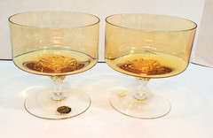 Bohemia Crystal Amber Cognac Brandy Glasses Twisted Pedestal Czechoslovakia (2)