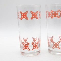 2 Vtg Mid-Century Pink Geometric Highball Glasses Tumblers 12oz Boho Southwest