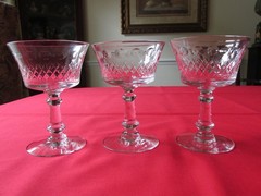 Set 3 Fostoria BRIGHTON Cut Criss Cross & Dots Crystal Champagne Sherbet 4 7/8″
