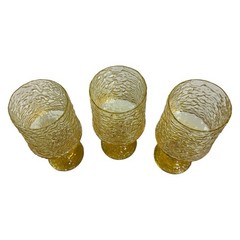 Lenox Hand Blown Crystal Goblets Yellow Set of 3 Vintage Stemware USA