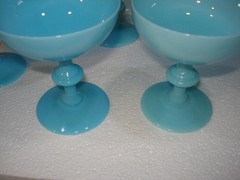 Lot of 8 Vintage French Portieux Blue Opaline Glass Champagne Sherbet Goblets