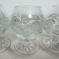 3-VTG Crystal Cognac Snifter Clear Glasses Hand Cut 7-Point Fan Hob Star Design