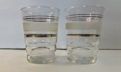 2 MCM Gold And Frosted Band Striped Small Drinking Glasses