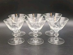 Vtg Cocktail Glasses Champagne Sherbets Set of 6 Clear Etched Floral 4 oz NOS