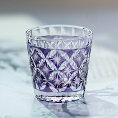 Purple Hand Cut Stars Pattern Edo Kiriko Style Shot Glass For Soju/Liquor 1oz