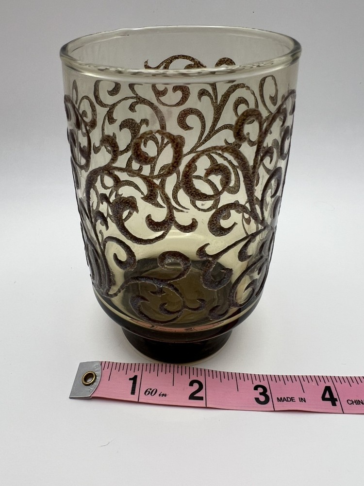 VTG Libbey Tawny Brown Glass Prado Tumbler Raised Scroll Design MCM Replacement