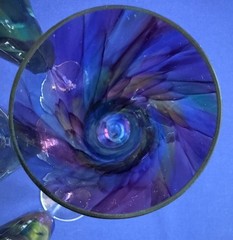 The Glass Forge Champagne Flutes ET Rainbow Studio Art Glass Signed • Set of 5