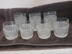 Vintage Indiana Glass Diamond Point Bar Set Of 3 Old Fashion 4 1/2″ Tall Set
