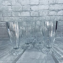 Vintage Libbey glass soda fountain shop milkshake glasses ribbed footed design
