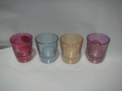 4 BOHEMIAN GLASS BIRD WITH FOLIAGE CUT TO CLEAR SHOT GLASSES, MARKED ON BOTTOM
