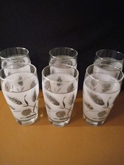 Vintage 1960s Libbey Silver Wheat And Thistle 12Oz Frosted Glasses, Set Of 6