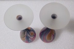 Vtg. Fine Set of 2 REUVEN ART NOUVEAU Wine or Water Art Glass Stemware Purple