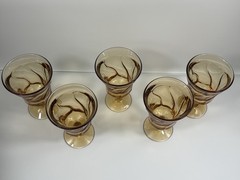 Vintage Fostoria Jamestown Amber 10 Oz Water Goblets Swirl Stem Set of 5