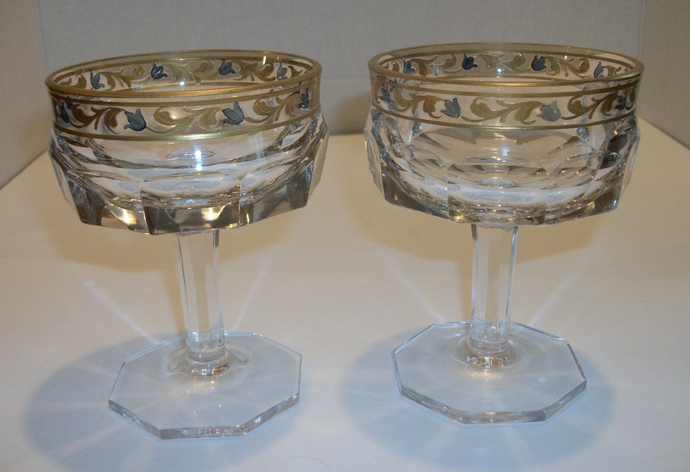 Bohemian Moser Baccarat Style Vintage High Quality PAIR Crystal Sherbets Bonbons