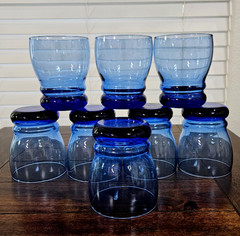 Set of 8 Libbey Cobalt Blue Bangles Double Old Fashioned Rocks Glasses MCM MINT
