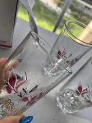 Vintage Cerve Pink Iris Glasses Set 4 Made in Italy SEE ALL PICTURES DETAILS mb