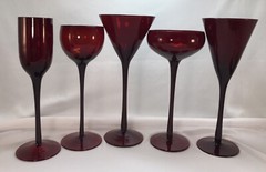 5- Ruby Red Party Cocktail Glasses – Martini, Champagne – Home Decor- Christmas 