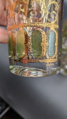 Culver MCM Vgt -4- High Ball Glasses Valencia Emerald Scroll- Signed