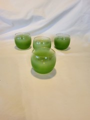 West Virginia Glass 4 Blendo Green Roly Poly Glasses Low Ball (4) Vintage