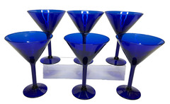 6) Pier 1 Cobalt Blue Martini Glasses Set Elegant Drinking Bar Ware Stemware Lot