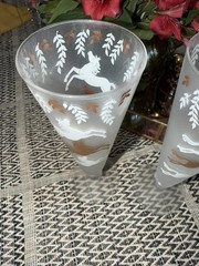 Vintage Libbey Cavalcade Frosted Pilsner Glasses 8” Pair (2) Jumping Horses MCM