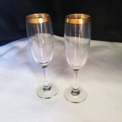 2 Lenox Autumn Wide Gold Band Crystal Champagne Flutes 2 piece Toasting Set MCM