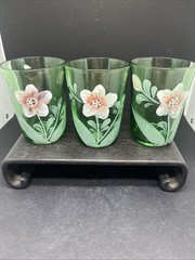 3 Antique Green Tumblers Northwood Glass