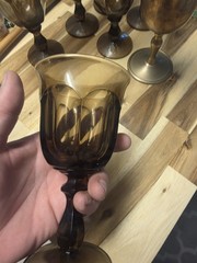 Vintage Smoke Brown Amber Glass Goblet Set Mid Century Wine Glasses MCM