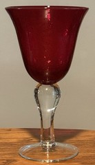 Artland Iris Ruby Red Water Goblet 8 1/8” Clear Knopped Stem Blown Art Glass