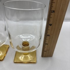 Set of 2 Vintage Federal Glass Topaz Nordic Square Base Stem Glasses Goblet MCM
