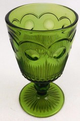Bartlett Collins Green St Genevieve Pressed Glass Goblet  Cane and Bullseye  MCM
