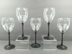 5 Luminarc Domino Signature Black Claret Wine Glasses Set Elegant Bar France Lot