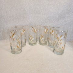 6 /Set Vintage Libby Wheat Tumblers Glasses Gold Rim White and Gold Wheat 5.5″