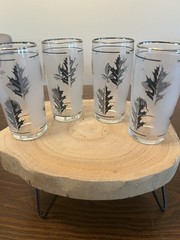 Vintage Libbey Silver Leaf Juice Glasses Set of 4 Frosted Mid Century 4 Inch