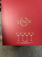 Lenox Holiday Wine Glass Set Of 4 Stemware With Gold Trim Holly Berry New In Box