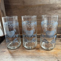 Corelle Corning 80’s Country Blue Heart Drinking Tumbler / Glasses, Set of 7