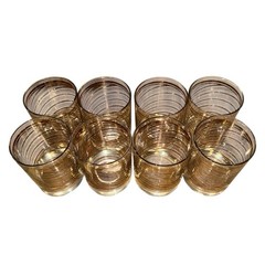 Vintage MCM Georges Briard 22K Gold Wire Pattern Lowball Rocks Tumblers Set of 8