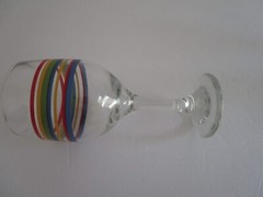 Set of 7 VTG Libbey Blue Red Green Yellow Striped Water Glasses 8 OZ