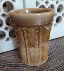 JOE ST CLAIR HOLLY CHOCOLATE Slag Glass 4″ TUMBLERS-REPRODUCTION – VINTAGE