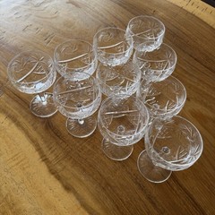 Set 10 Vintage Pinwheel Starburst Crystal Balloon Coupe Glasses Desert Sherbet