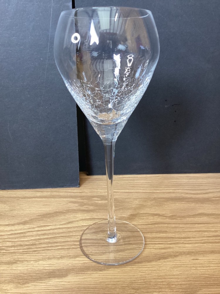 Vintage Pier 1 Reflections Crackle Glass Clear Wine Glass 10” Tall in EUC