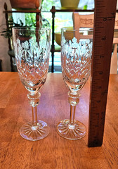 2 Rogaska Queen Cut Crystal Fluted Champagne Glasses ~ 8.25 in Tall