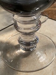 9 Vintage Blue Gray Bowl, Short Clear Stem 16 Oz Goblet 6.5×3.75”, Unmarked, EUC