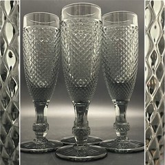 Vista Alegre Charcoal Grey Crystal Diamond Point Wine Flute 4pc Set Portugal 8″t