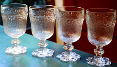 Vtg Set 4 CLEAR BUBBLE FOOT Footed Wine/Juice Glasses BARK TEXTURE Italy 1960s