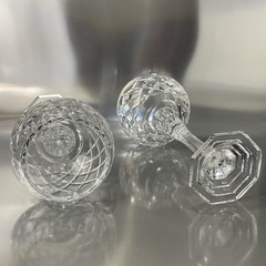 Heavy Hand-cut Crystal Balloon Goblets with A Diamond-cut Pattern Set of 2