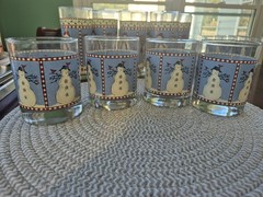 Snowman Old Fashioned Rock Glasses 12 oz. Debbie Mumm Sakura Set Of 4 EUC